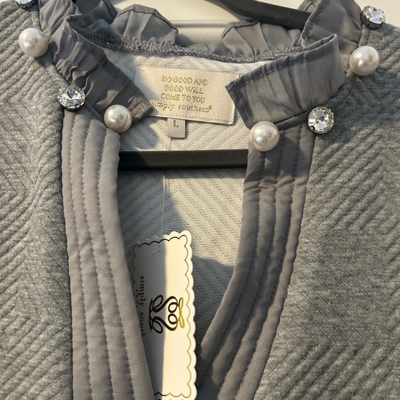 Simply Southern Gray Quilted Dress with Pearl & Rhinestone Trim - Picture 2 of 5